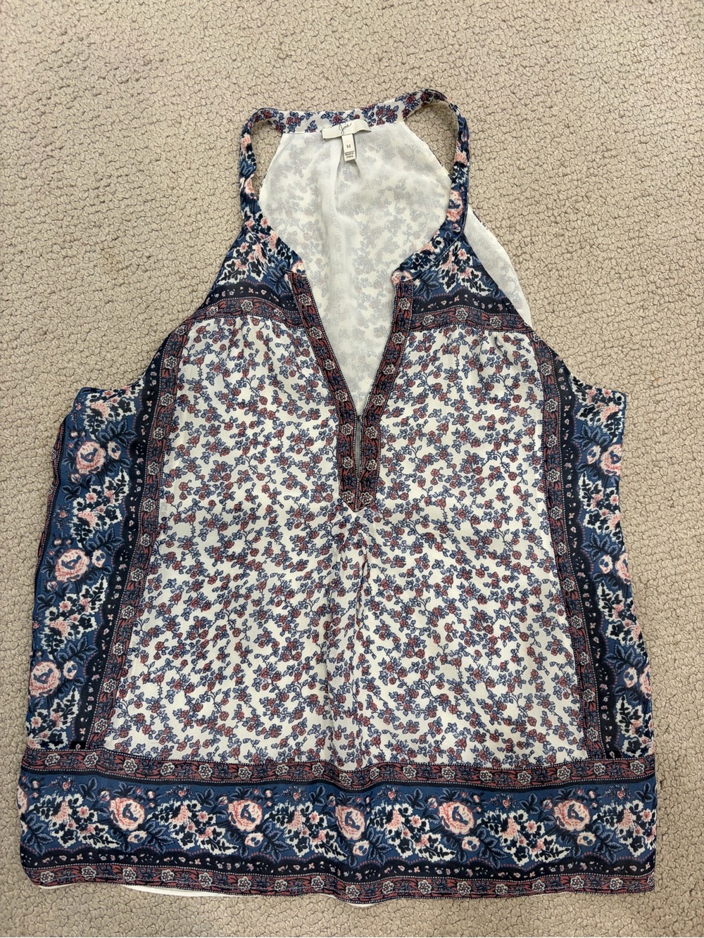 Joie Floral Print Racerback Tank Top in Navy and White